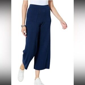 WynneLayers Sweater Knit Wide Leg Crop Pant Midnight Blue -XXS